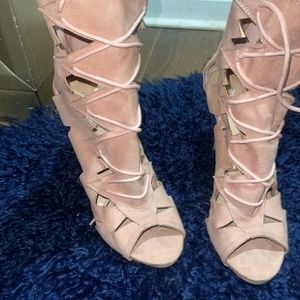 Blush Lace Up Heels